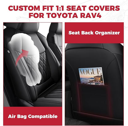 FREESOO Custom Seat Covers for Toyota RAV4 2019 2020 2021 2022 2023 2024 2025 LE XLE Limited XLE Premium Gas, RAV4 Leather Car Seat Covers Interior, RAV 4 SUV Accessories Full Set, Black