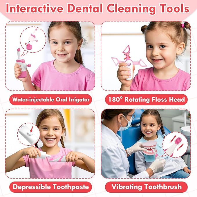 Lehoo Castle Doctor Kit for Toddlers 3-5 Girls, Kids Dentist Play Set, Toys for 3 4+ Year Old Girls, Pretend Play for Toddlers, Kids Doctor Playset, Medical Kits for Boys 3 4 5