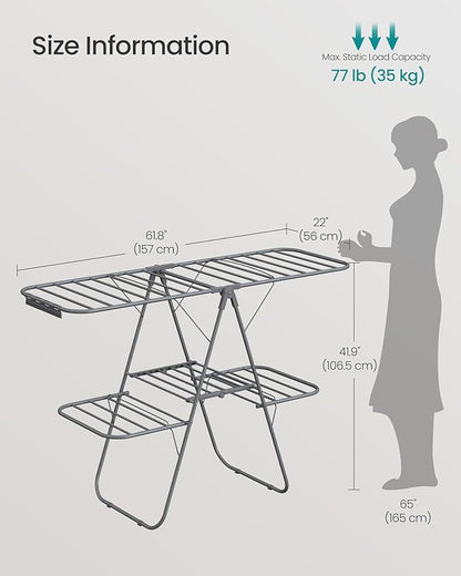 SONGMICS Clothes Drying Rack, Foldable 2-Level Laundry Drying Rack,