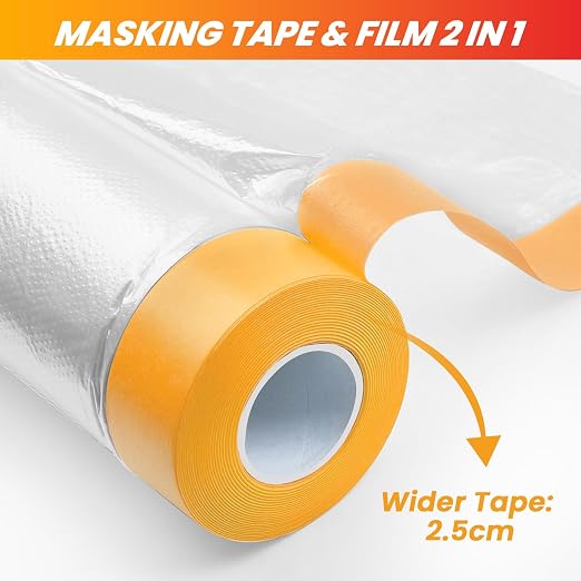 LLPT Pre-Taped Masking Film, 59.1" Unfolded x 66Ft, 0.27 Mil, 2 Pack | Static-Cling, Disposable, Solvent & Oil Resistant Bleed-Proof Low Tack No Residue for Auto Wall Furniture Painting Protection