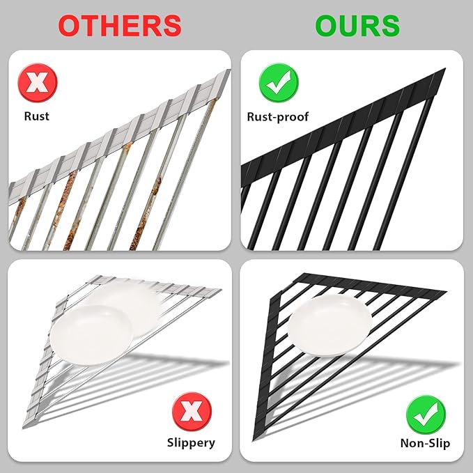 HANZENMA Triangular Sink Rack, Foldable Sink Drying mat, Heat-Resistant