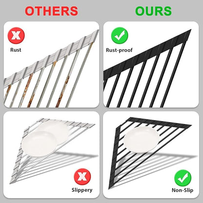 HANZENMA Triangular Sink Rack, Foldable Sink Drying mat, Heat-Resistant