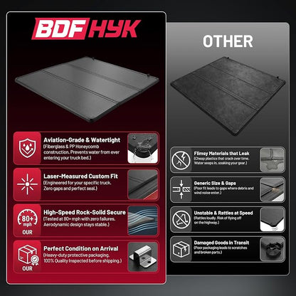 BDFHYK Hard Tri Fold Tonneau Cover Fits Chevy Silverado 1500 2019-2026 5.8 FT Bed, Crew Cab, Waterproof Low Profile Truck Bed Cover with Anti-Theft Lock, Easy Install for Camping and Work Trucks
