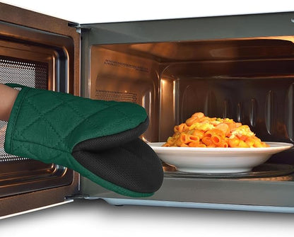 Short Oven Mitts, Heat Resistant 500°F, Silicone Grip Kitchen Gloves, Non-Slip