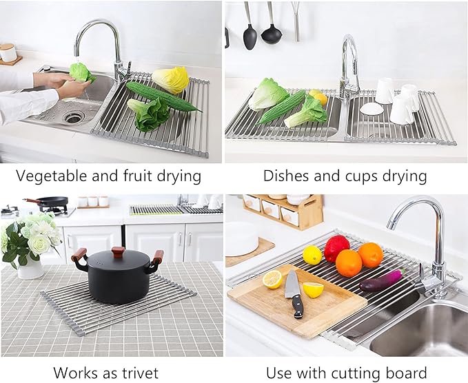 Tomorotec 17.7" x 15.5" Roll Up Dish Drying Rack Over Sink Drying Rack Sink