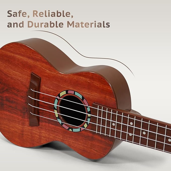 Raimy Kids Guitar Ukulele - 21in Ukulele Guitar Toys for Kids Ages 3 4 5 6 7+ Year Old Boys Girls Simulated Sound Quality Music Instruments Learning Education (Brown)
