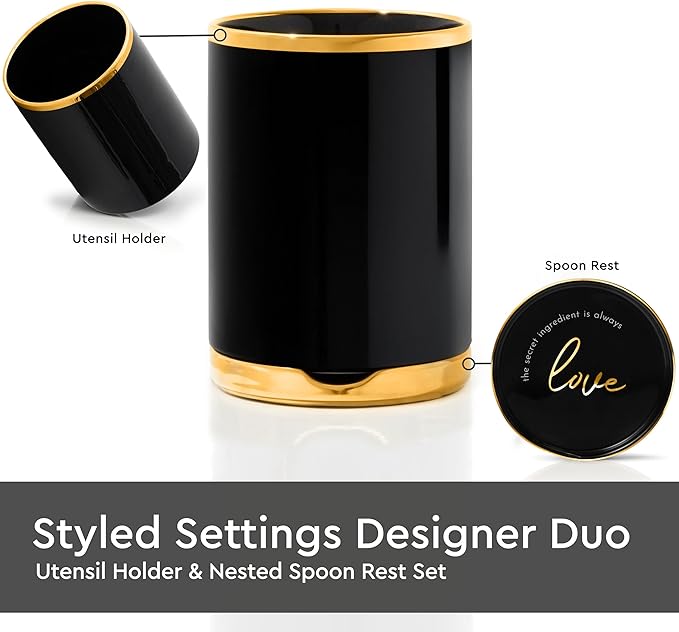 STYLED SETTINGS Black and Gold Utensil Holder