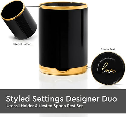 STYLED SETTINGS Black and Gold Utensil Holder