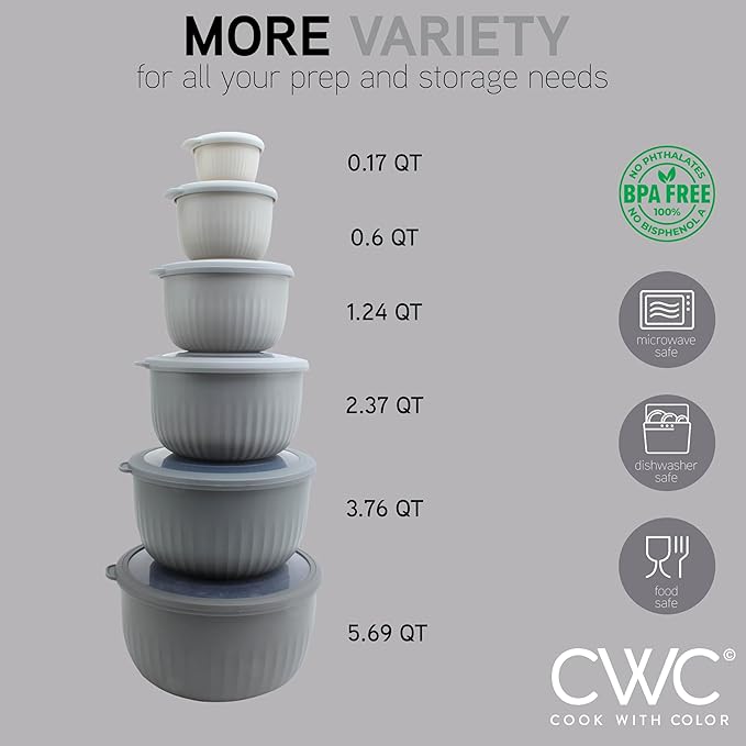 COOK WITH COLOR Prep Bowls with Lids- Wide and Deep Nesting Plastic Small