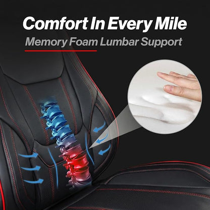 Coverland Custom SUV Car Seat Covers Front Seats for [2025-2026 Chevy Equinox] - Protector Water Resistant Leather Memory Form Back Support Seat Cushion [Front - Black with Red Stitching]