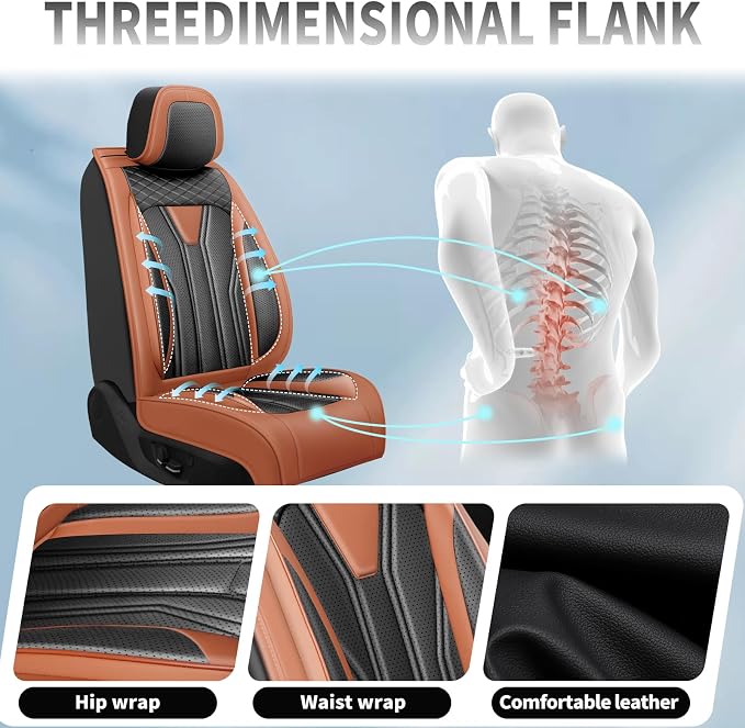 Fit Patriot Car Seat Covers for Jeep Patriot 5 Seats 2007-2016 2017 -Premium Leather, Waterproof & Breathable，All-Weather Seat Cushion Protecto & Airbag Compatible, 2 Front Seat Brown & Black