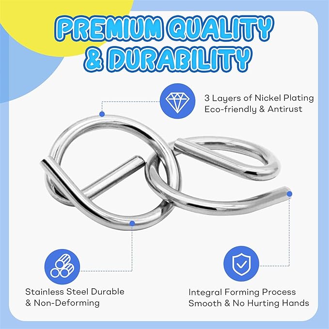 Metal Wire Puzzle Set，Brain Teaser Metals Puzzle ，Chinese Ring Magic Trick Toy for Party Favor Kids 7-14 and Adults Challenge (A+B+C（Metal）)