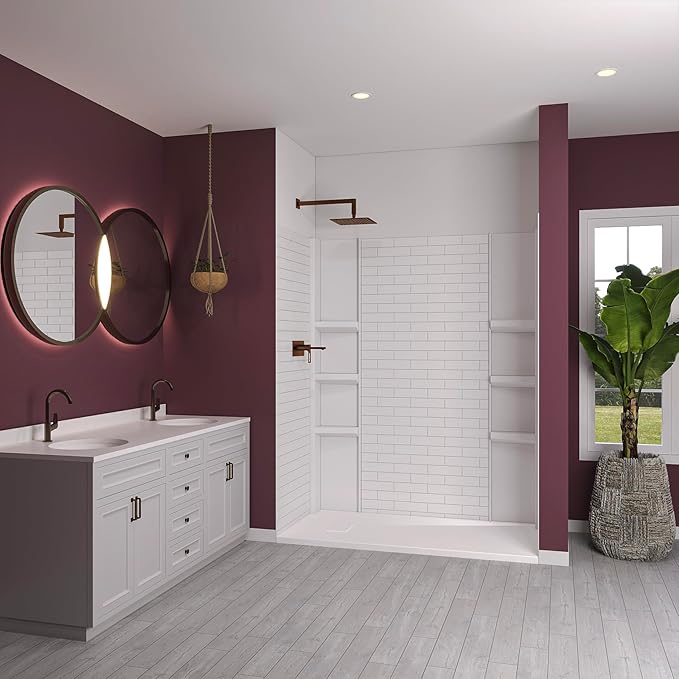 White Acrylic Shower Wall Surround 36"x 60"x 80"
