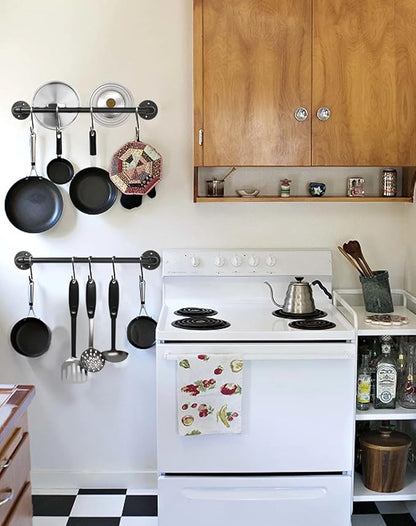 Industrail Pipe Pot Pan Rack, Wall mount Pot hangers Pan Haniging Rail Lid