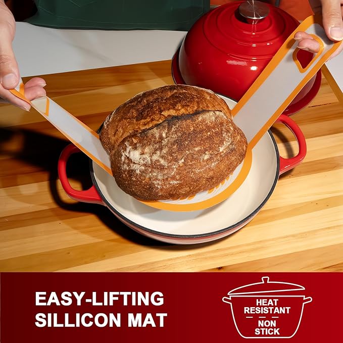 AHJ 6QT Dutch Oven For Bread Baking, Enameled Cast Iron Dutch Oven Pot