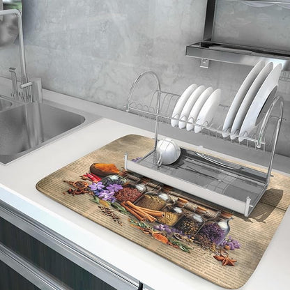 Herbs Kitchen Dish Drying Mat
