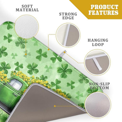 Green Holiday Dish Drying Mat Lucky Clover Truck Drying Mat