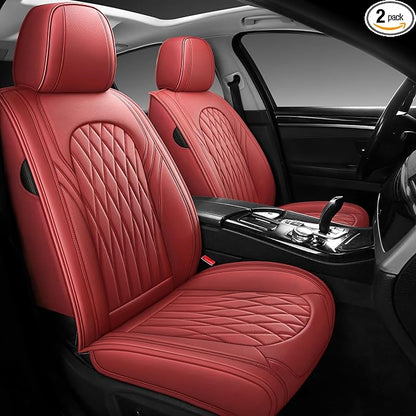WELLDO Nappa Faux Leather Car Seat Covers Full Set, Burgundy | Waterproof, Non-Slip Seat Protector, 0.28in Thickened Cushion, Airbag Compatible, Universal for Cars SUV Truck Pickup