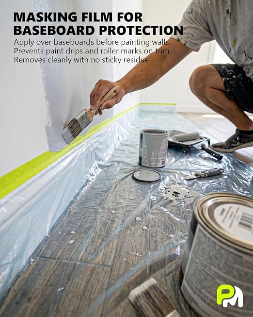 Pre-Taped Masking Film for Painting(6 Roll) - 44" x 66'Painters Plastic Sheeting with Tape and Drape, Painters Drop Cloth for Automotive & Home, Cover for Walls/Floors/Windows/Cars Protection