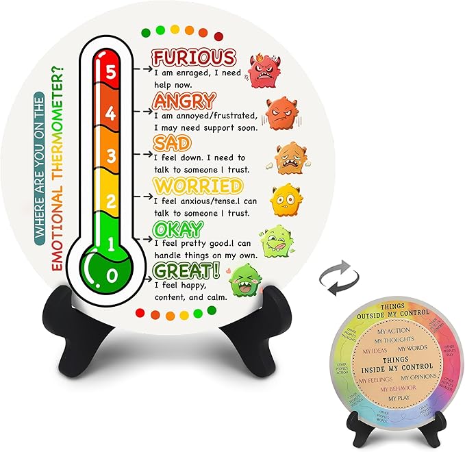 Feelings Wheel, Double-Sided Emotion Wheel with Stand, Counseling Office Must Have, Feelings Wheel Suitable for Therapy Office Decor School Counseling Office Must Have (WD, 1)