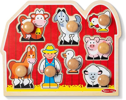 Melissa & Doug Farm Animals Jumbo Knob Puzzle, Wooden Peg Puzzle for Toddlers, Educational Toy for Shape Recognition and Fine Motor Skills, Ages 1+