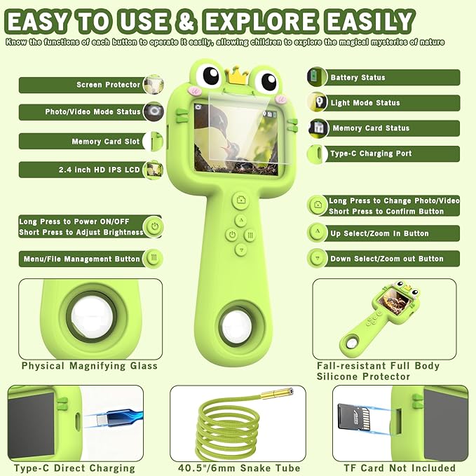 Kids Camera, Endoscope Camera with Light & Flexible Tube, Borescope Snake Scope Outdoor, Science Educational STEM Toys for 3 4 5 6 7 8 9 10 11 12-Year-Old Boys Girls Christmas Birthday Gifts