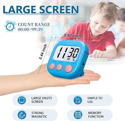 12 Pack Multi-Function Digital Timers, Magnetic Large LCD Display Loud Alarm