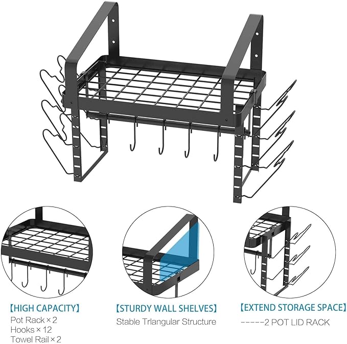 X-cosrack Pot Racks Wall Mounted Set of 2,