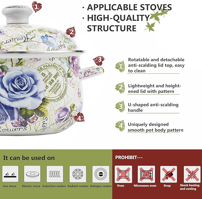 Retro 5QT Flower Enamel on Steel Stock Soup pot