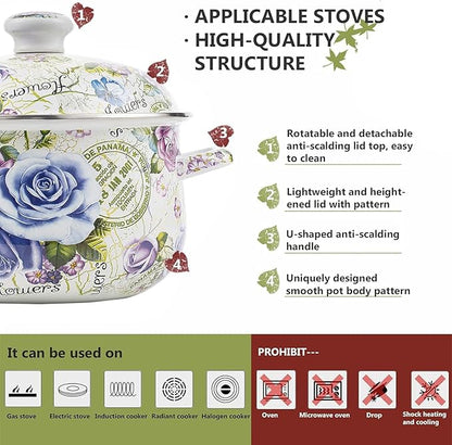 Retro 5QT Flower Enamel on Steel Stock Soup pot