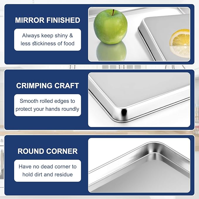P&P CHEF 10.5 Inch Baking Cookie Sheet, Oven Pan Tray Stainless Steel Sheet Pan