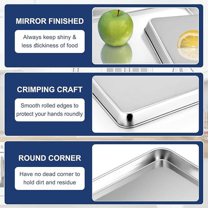 P&P CHEF 10.5 Inch Baking Cookie Sheet, Oven Pan Tray Stainless Steel Sheet Pan
