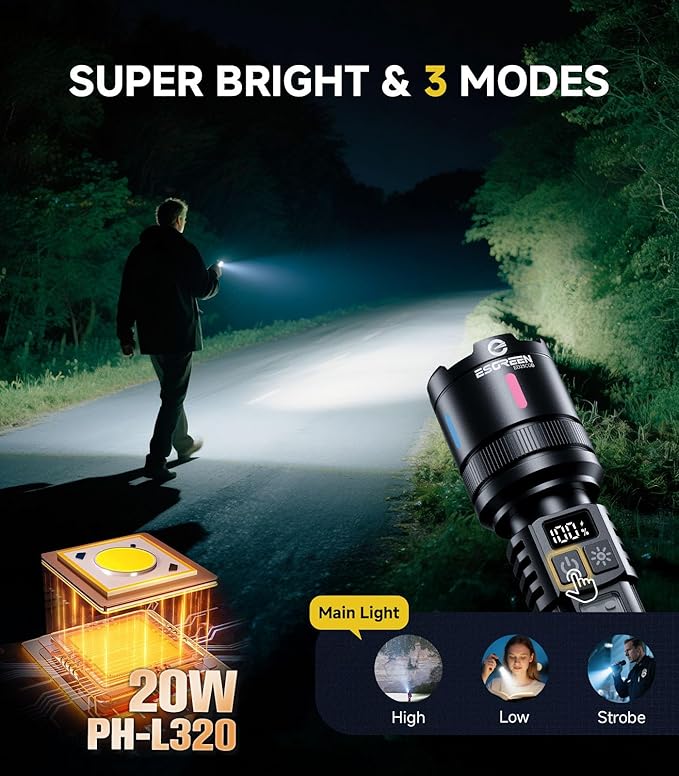 Esgreen LED Rechargeable Flashlights High Lumens 2 Pack, Single Click Bright Flashlight Long Lasting 12H, Compact Handheld Flash Light USB C, White & Red Light, for Hiking Camping Gift