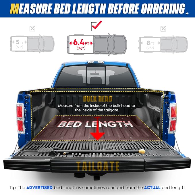 Soft Roll-up Truck Bed Tonneau Cover for 2019-2025 Ram 1500 New Body (Not fit 19-25 Classic), Fleetside 6.4 ft 76 in Bed Without rambox
