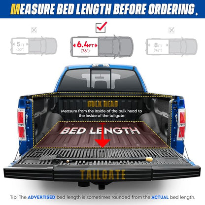 Soft Roll-up Truck Bed Tonneau Cover for 2019-2025 Ram 1500 New Body (Not fit 19-25 Classic), Fleetside 6.4 ft 76 in Bed Without rambox