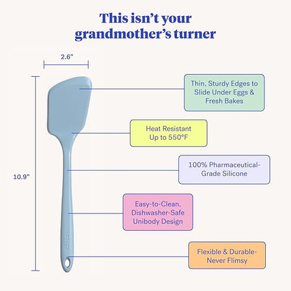 GIR: Get It Right Kitchen Silicone Spatula Turner - Non-Toxic Cooking Utensils for Nonstick Cookware, Cooking and Baking, Mini - 11IN - Slate
