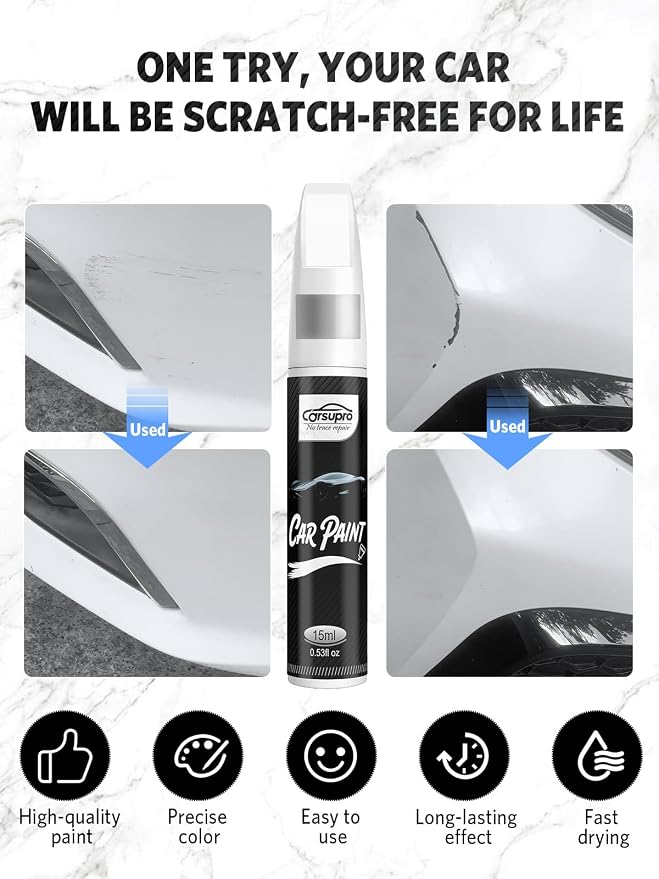 Mineral White Metallic(A96) for BMW Touch Up Paint Pen, 2 in 1 Car Scratch Remover with Pen Tip and Brush, Precise Color Match for Car Paint Scratch Repair, Quickly and Easily Fix Chips and Nicks