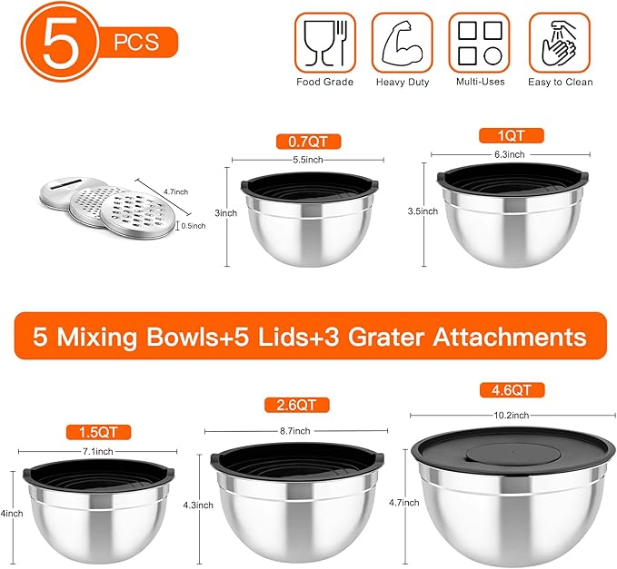 TeamFar Mixing Bowls with Airtight Lids,