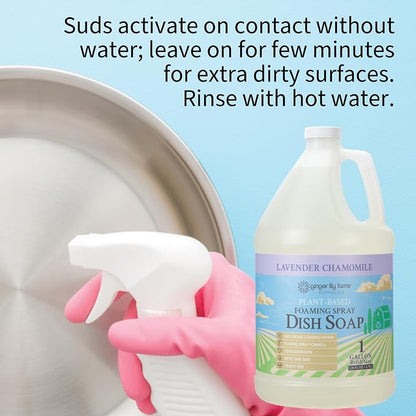 Ginger Lily Farms Botanicals Plant-Based Foaming Spray Dish Soap, Concentrated Formula with Max Grease Cleaning Power, Cruelty-Free, Lavender Chamomile Scent, 1 Gallon (Pack of 4)