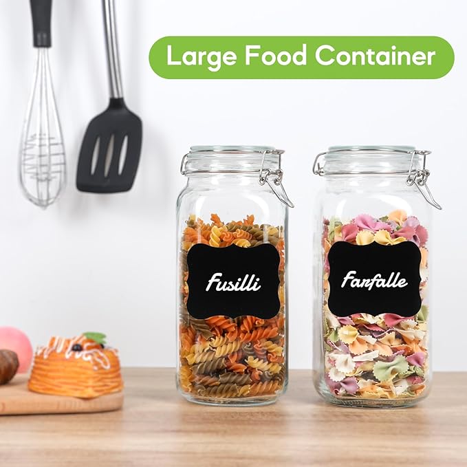EkkoVla 78 oz Glass Food Storage Jars with Airtight Clamp Lids, Set of 3 Kitchen Canisters, Square Mason Jars Containers for Pasta, Coffee, Candy, Flour, Cereal, Dog Treats, Snacks and Canning