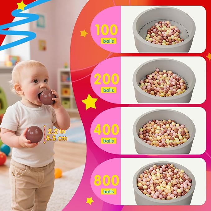 Realhaha Ball Pit Balls 50 100 200 500 Play Balls Plastic Balls for Baby Girls Toddlers Kids Play Tent Pool Playhouse Playpen Party Decoration