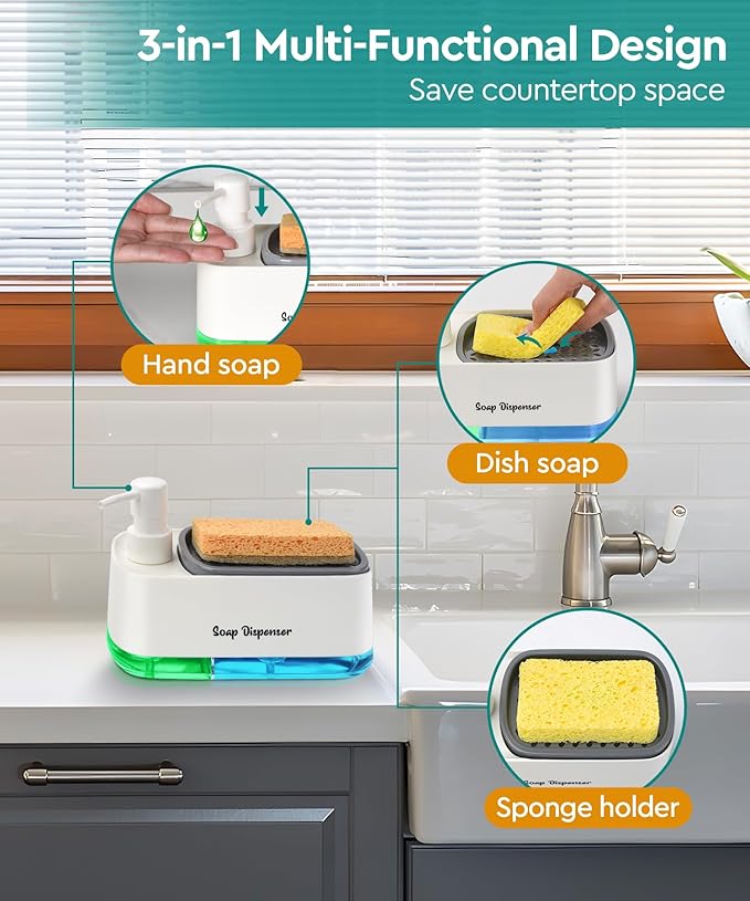 Kitchen Dish Soap Dispenser Set，Dish and Hand Soap Dispenser