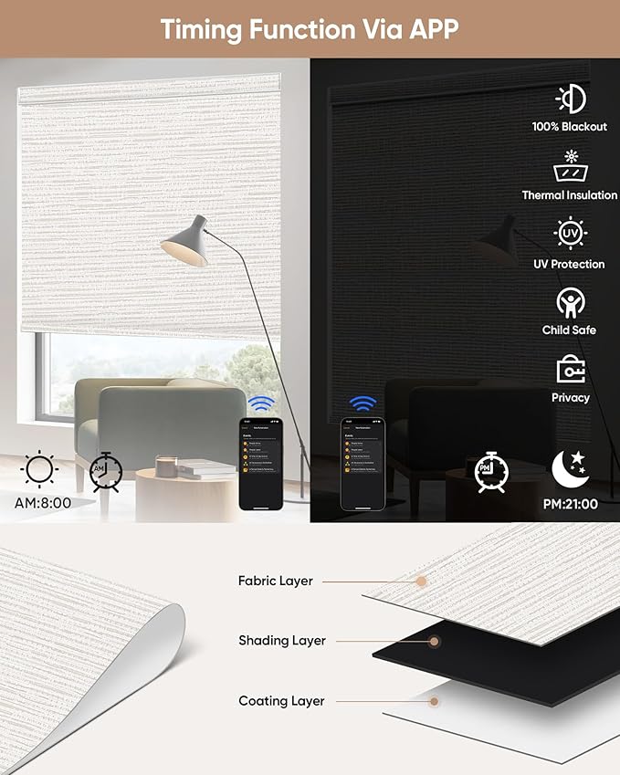 Kincmo Motorized Blinds with Remote, 100% Blackout Motorized Roller Shades Work