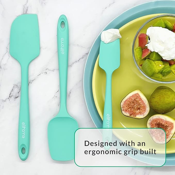 Elihome Chef Series 3 Piece Silicone Spatula Set - 600°F Heat Resistant Non Stick Rubber Kitchen Scraper Spatulas for Cooking, Baking, and Mixing – BPA Free and LFGB Certified Silicone, Green Color