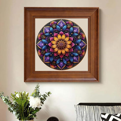 Jiroinlly Mandela Wooden Jigsaw Puzzles - Flower Puzzles for Adults 500 Pcs, 16.7'' x 16.7''Unique Shaped Wood Puzzle, Beautiful Package for Halloween, Best Gift for Adults and Kids, Family Game