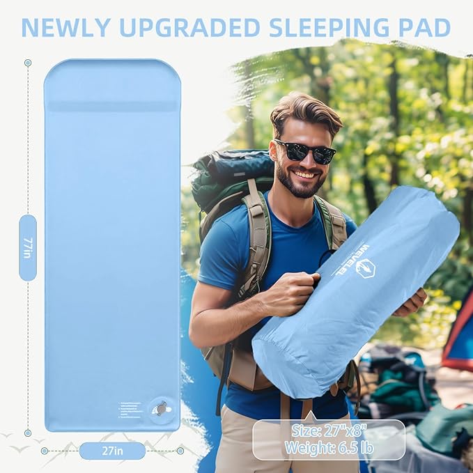 Memory Sleeping Pad, 3.1" Ultra-Thick Foam Sleeping Mats for Camping, Easy Inflate&Deflate,9.5 R-Value Insulated Camping Mattress Pad with Pillow, for Car Travel Tent