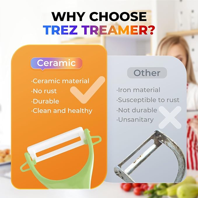 Trez Treamer 6PCS Vegetable Peeler Set with Sharp Blade,Ceramic Apple Peeler Potatoes & Potato Peeler Veggie Peeler Fruit Peeler Carrot Y Peeler Utral Fast Peeling without Rust for Kitchen