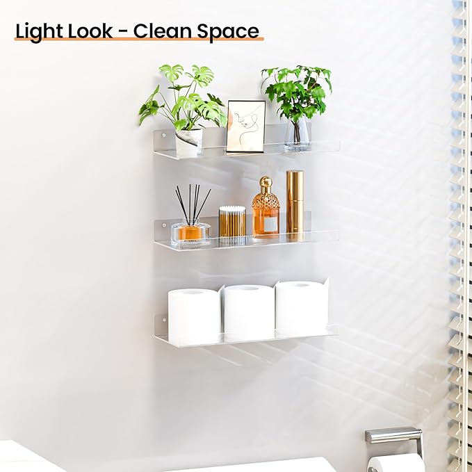 upsimples 4 Pack 15x6 Inches Acrylic Bathroom Shelves