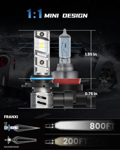 FRANXI 9006/HB4 Bulbs Fog Lights, 60W Super Bright 6000K Cool White, 1:1 Design with Cooling Fan, Plug and Play, Accessory Light Kits Pack of 2