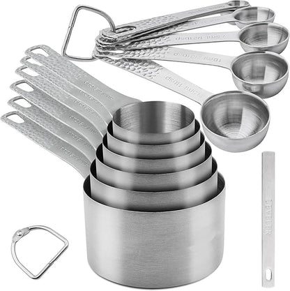 Measuring Cups and Spoons Set 14, Metric & US 18/8 Stainless Steel Measuring